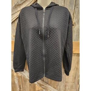 Como black sz large hooded zip up jacket black Quilted warm winter basic sweater
